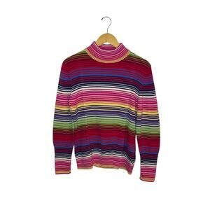 Striped Mockneck Turtleneck Medium 100% Cotton Ribbed Westbound Colorful 90s